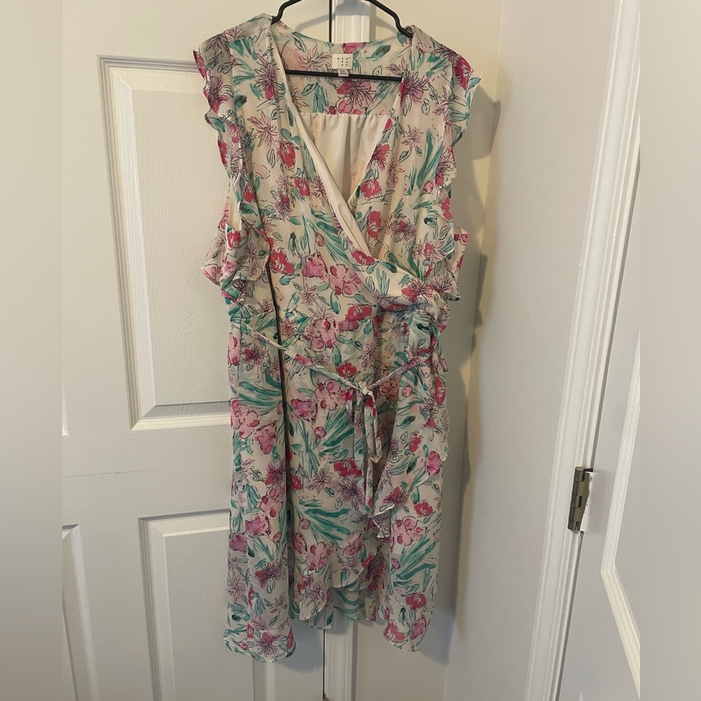 NWOT A New Day Sz XXL Faux Wrap Dress Floral White Pink